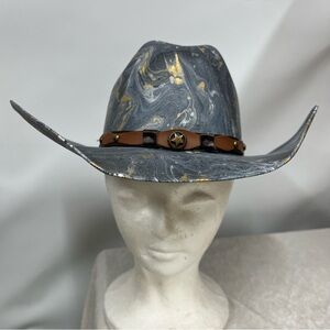 Distressed marble gold glazed Cowboy Hat w/Brown Leather Star concho Band unisex